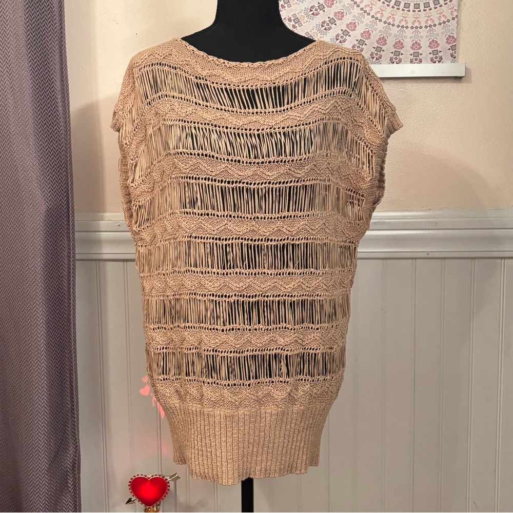 WD.NY Tan Knit Light Sweater with Fringe